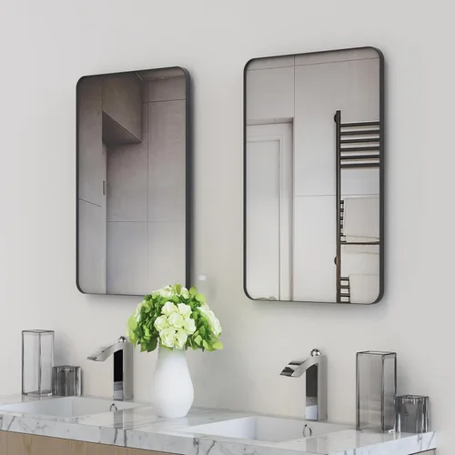 Miniatura 6 de VocalStar - Espejo de baño con marco de metal negro para pared, espejo de tocador de baño redondo rectangular mate de 16 x 24 pulgadas con marco