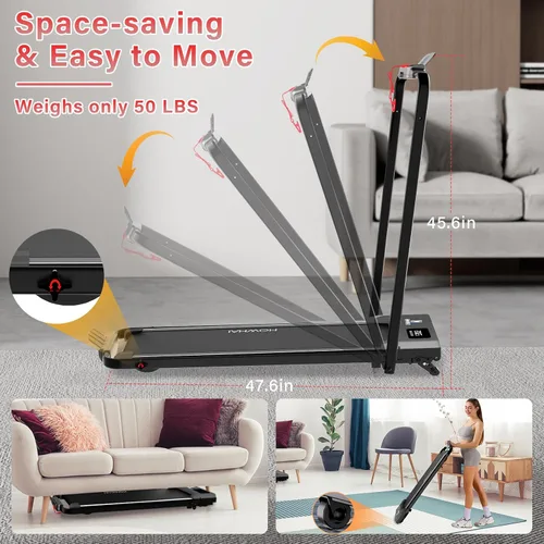 Miniatura 8 de Walking Pad, Treadmill with Incline, Brushless 2 in 1 Foldable Under Desk Portable Treadmills for Home/Office with App, Bluetooth Music, Remote