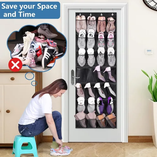 Miniatura 5 de MISSLO Organizador de zapatos colgante con 28 bolsillos grandes para colgar sobre la puerta, zapatero para puerta de armario, soporte de zapatos
