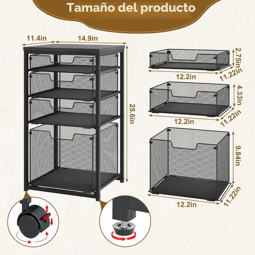 Miniatura 2 de Sbanmao - Carrito de Archivos Rodante con 4 Cajones de Almacenamiento, Archivador para Hogar y Oficina, Organizador de Carpetas Colgantes con Ruedas
