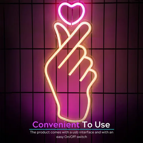 Miniatura 6 de Señales de Neón de Corazón con Dedo - Luz de Neón LED de Corazón del Pulgar de Corea del Sur, Novedad para Fans de K-pop y K-drama - Símbolo de Amor
