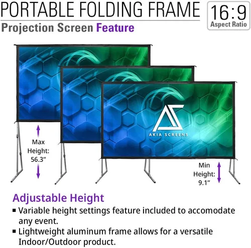 Miniatura 3 de Akia AK-OS145H1 - Pantalla de proyector de 145 pulgadas con soporte y bolsa de transporte para uso en interiores y exteriores - Pantalla portátil