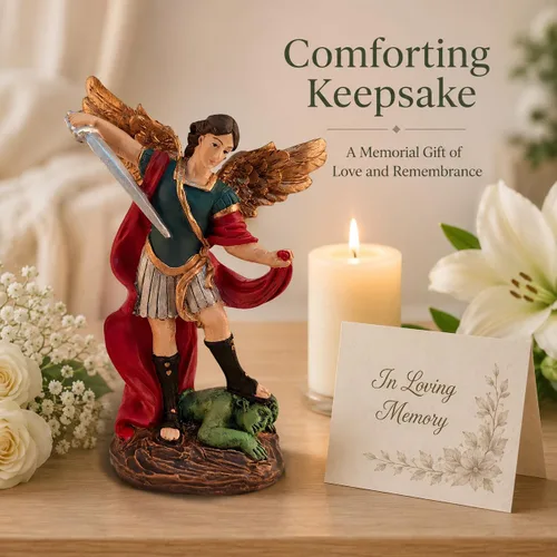 Miniatura 6 de Estatua de San Miguel Arcángel - Estatua de San Miguel Miguel Arcángel derrotó a Lucifer pisotea demonio Figurina, Escultura religiosa coleccionable