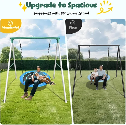 Miniatura 3 de Hapfan Columpio de platillo grande de 50 pulgadas con soporte para niños al aire libre, 6.5 pies de alto 500 libras para patio trasero, juego