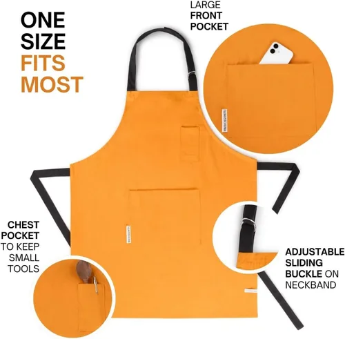 Miniatura 3 de Cotton Canvas Apron for Women & Men – Adjustable Neck Strap & Waist Ties with Pockets