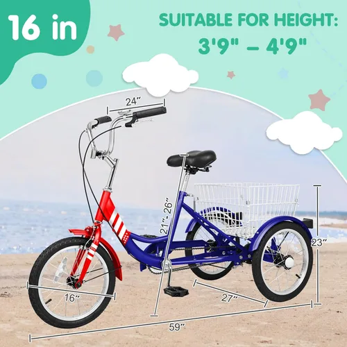 Miniatura 3 de LILYPELLE Triciclo triciclo de 16 pulgadas para principiantes y bicicletas de 3 ruedas de una sola velocidad, bicicletas de tres ruedas con cesta