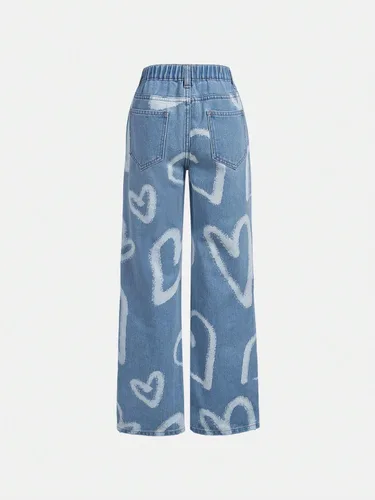 Miniatura 2 de Floerns Jeans de mezclilla de pierna recta rasgados con cintura elástica para niñas