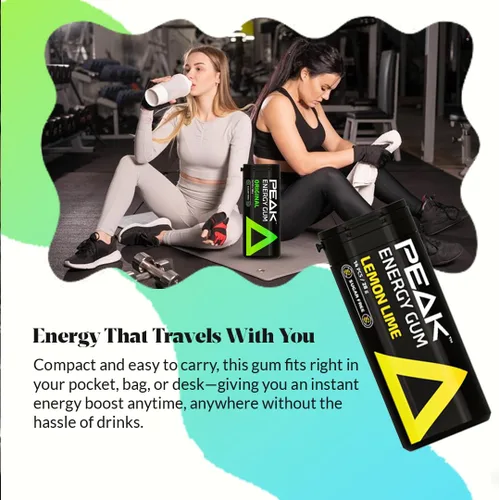 Miniatura 5 de Peak Energy Gum Caffeinated Chewing Gum - Sugar Free With B Vitamins B3 B5 B6 B12 for Focus and Performance - Caffeinated Energy Boost - Natural