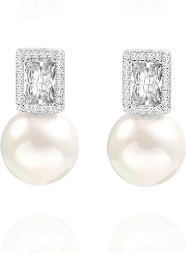 Miniatura 48 de Aretes colgantes de plata de ley 925 seleccionados a mano AAA+ de 7.5 a 0.315 in con perlas cultivadas de agua dulce blancas para mujer