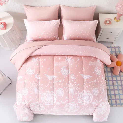 Miniatura 17 de Dinjoy Juego de edredón para niñas, tamaño individual, colorido, azul, rosa, morado, arcoíris, juego de ropa de cama de 6 piezas en una bolsa
