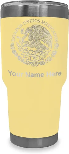 Miniatura 7 de LaserGram Vaso aislado al vacío de 20 onzas, bandera de México, grabado personalizado incluido (gris)