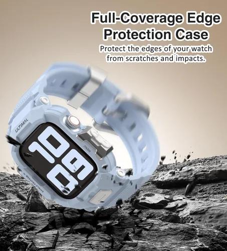 Miniatura 45 de ULTIMAL - Correa resistente con estuche para Apple Watch de 44 mm, correa protectora a prueba de golpes de grado militar para hombres, correa