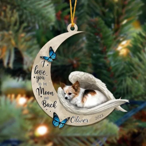 Miniatura 114 de Adorno colgante personalizado de ángel durmiendo en la luna, perro sabueso afgano, nombre personalizado, acrílico impreso en 2D plano – cumpleaños