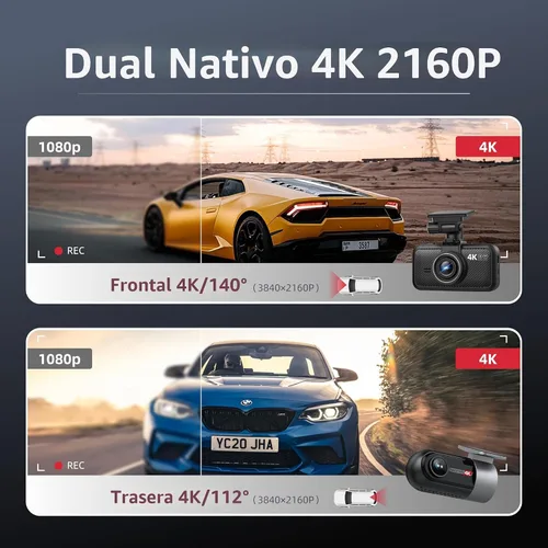 Miniatura 2 de Miofive Dash Cam - Cámara delantera y trasera para automóvil, 4K+4K, WiFi, Bluetooth, con tarjeta SD de 64 GB, cámara dual para auto con monitoreo