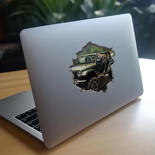 Miniatura 8 de My Wonderful Walls Jeep Wrangler Mouse in Mouse Hole - Adhesivo de pared 3D de vinilo verde con diseño de dibujos animados para paredes, vidrio
