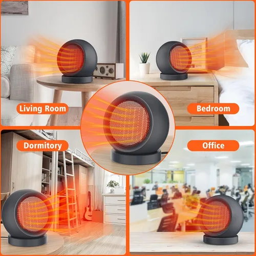 Miniatura 7 de Coolfor Calentador de espacio, calentador eléctrico de escritorio de cerámica PTC, ventilador de calefacción de alto rendimiento para el hogar, Gris