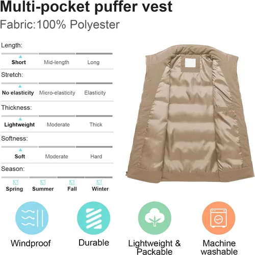 Miniatura 3 de Chrisuno Chaleco acolchado casual para mujer, con cuello alto, chaleco acolchado para exteriores