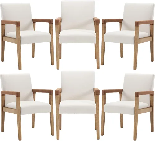 Miniatura 12 de LZAREAL Juego de 2 sillas de comedor modernas de mediados de siglo, tapizada de tela de lino, silla auxiliar para sala de estar, silla de brazo