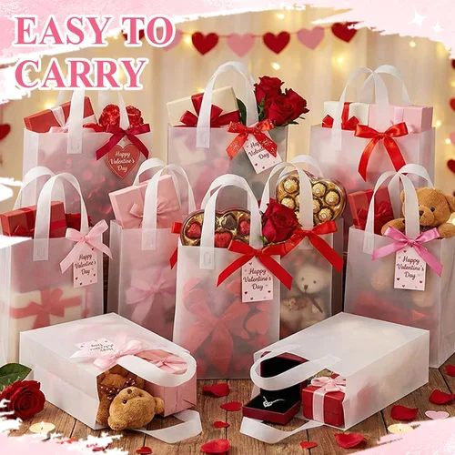 Miniatura 7 de Amylove 80 bolsas de regalo transparentes a granel con asa, bolsa de plástico esmerilado, embalaje reutilizable, envoltura de golosinas
