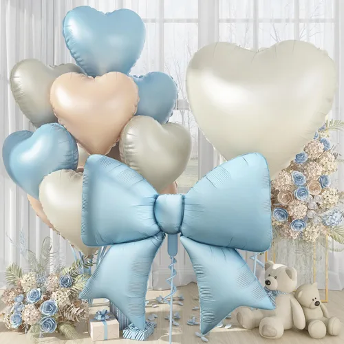 Miniatura 11 de Globos de Corazón Beige Neutro de 30", Globos de Papel de Aluminio con Lazo Grande, 10 Piezas de Globos Gigantes de Lazo Crema de 38" con Juego