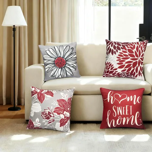 Miniatura 2 de Juego de 4 fundas de almohada decorativas de tiro de color rojo vino de 22 x 22 pulgadas, fundas de cojín cuadradas de lino, fundas de almohada Vino