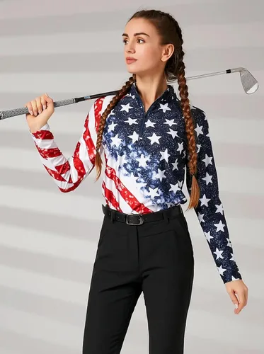 Miniatura 135 de WOWENY Camiseta deportiva de manga larga para mujer, con cremallera de un cuarto, cuello para entrenamiento, camiseta de tenis con estampado