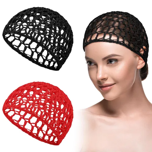 Miniatura 12 de Geyoga 2 piezas de red de ganchillo para el cabello, gorro de punto de rayón, cubierta de moño, gorro de ducha tejido para dormir para mujeres