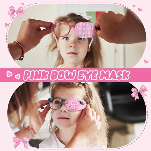 Miniatura 6 de Kingdder 20 parches de ojos rosas para niños pequeños para lentes izquierdo o derecho, reutilizable, ajustable, lazo de estilo rosa para niñas