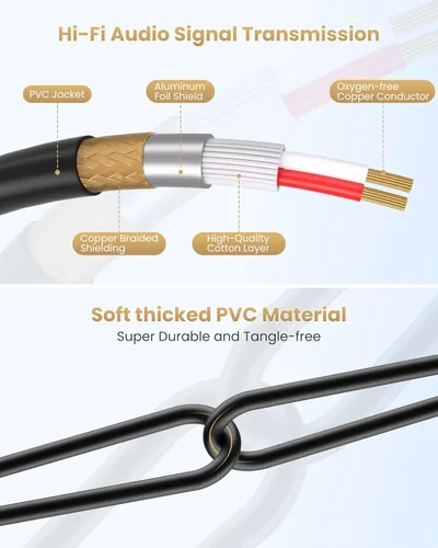 Miniatura 4 de Tisino - Cable de micrófono con conector hembra XLR a conector mono TS de 1/4 (6,35 mm) desequilibrado para micrófono dinámico - 2,01 m/6,6 pies