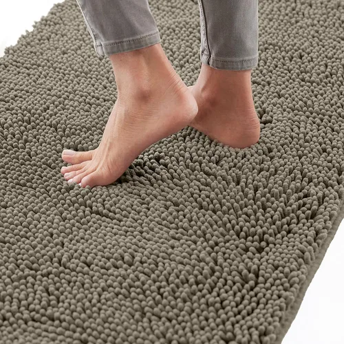 Miniatura 21 de Gorilla Grip - Tapete de baño afelpado, absorbente, peludo, de felpilla, para base de inodoro cuadrada, reverso de goma, suave, de microfibra, claro