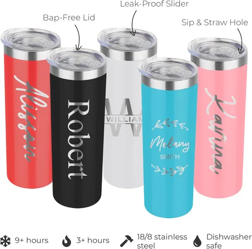Miniatura 4 de Vaso aislado personalizado de 20 onzas con tapa, termo personalizado con recubrimiento de polvo de metal delgado para mujeres y hombres, regalo
