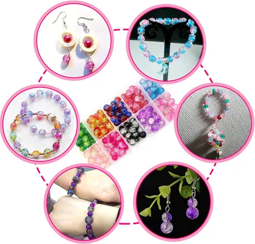 Miniatura 6 de TOAOB - 200 cuentas de cristal de 10 colores surtidos de 5/16 pulgadas redondas hechas a mano espaciadoras surtidas para hacer joyas, pulseras