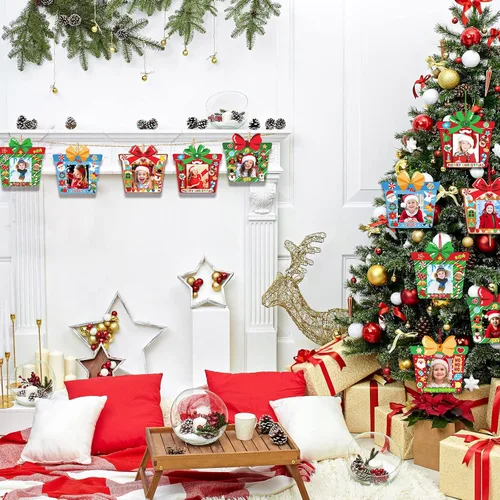 Miniatura 6 de Funrous 24 Piezas Marcos de Fotos Navideños Ornamentos Manualidades Regalo a Granel Marcos de Fotos Colgantes Ornamentos DIY de Madera Decoración