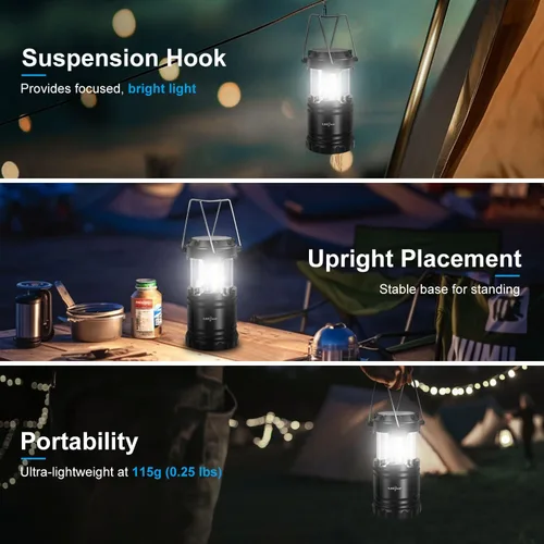 Miniatura 6 de Linterna LED para campamento, luces a pilas, brillo ajustable para campamento, cortes de energía, emergencias, linternas plegables al aire libre