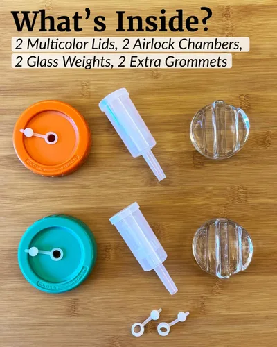 Miniatura 6 de Elementi Kit de fermentación – Juego de 2 pesos de fermentación de vidrio y tapas de fermentación de tarro de masón de boca ancha – Kit de chucrut
