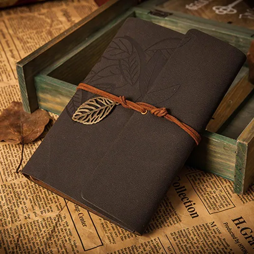 Miniatura 4 de Funda para notebook de cuero sintético, estilo vintage, con diseño de hojas, Negro
