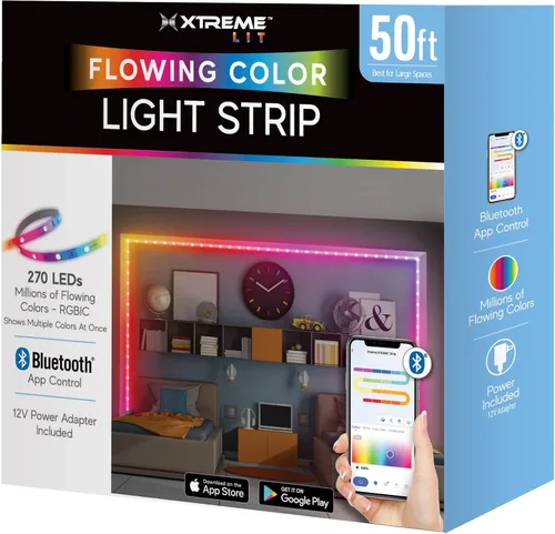 Miniatura 8 de XTREME Tira de luz LED RGB+IC, tira de luz LED de 50 pies para interiores, reactiva con sonido multicolor, control de aplicación Bluetooth, luces