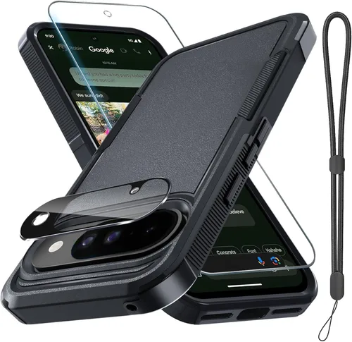Miniatura 18 de Funda para Google Pixel 10 Pro XL con correa para la muñeca + protector de pantalla de vidrio templado + cubierta para lente de cámara, cuerpo Verde