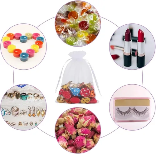 Miniatura 6 de Paquete de 100 bolsas de organza de HRX, 3.9 x 5.9 pulgadas, para regalos de Navidad, bodas, bolsos con cordón de regalo, bolsas de joyería, bolsas