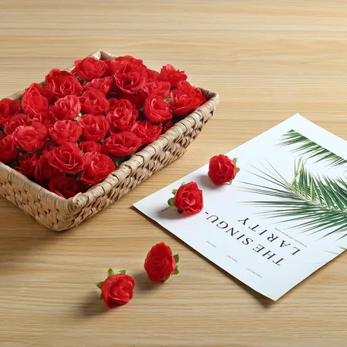 Miniatura 4 de SITUMEIZI 100 rosas artificiales de 1.3 pulgadas con cabeza de rosa roja falsas para decoración de bodas, gorras de graduación, pasteles, pared