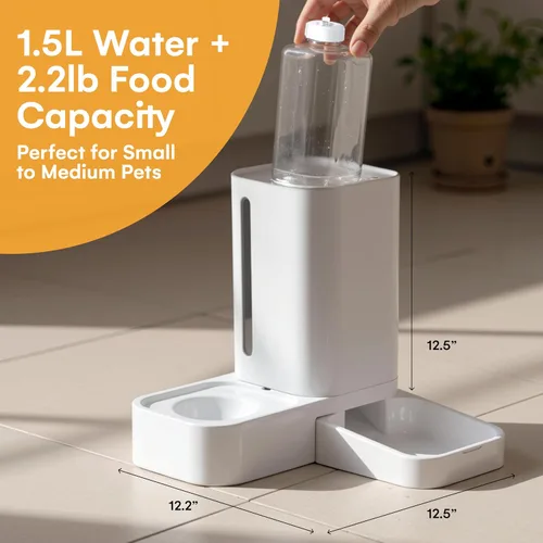 Miniatura 3 de Comedero automático para perros y gatos – Tazón de alimentación por gravedad – Dispensador de agua para mascotas – 12.5 x 12.5 x 12.2 pulgadas