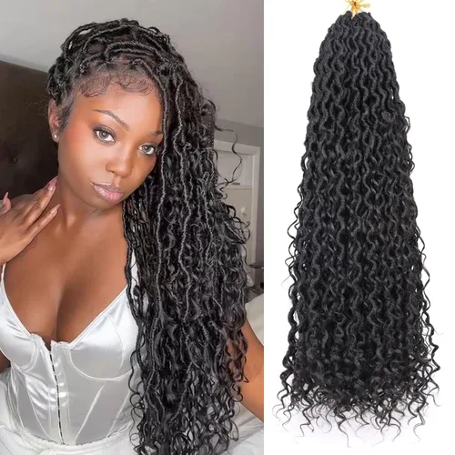 Miniatura 72 de Cabello de Crochet de 8 Pulgadas para Mujeres Negras, 7 Paquetes de Cabello de Crochet Goddess Locs con Puntas Rizadas, Locs Falsos Cortos con Bucle