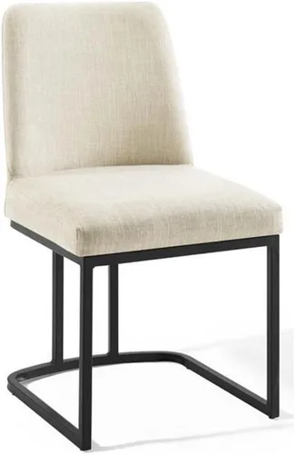 Modway Amplify Sled - Silla auxiliar de comedor de tela tapizada con base de trineo, color negro y beige, 22 x 19 x 32 pulgadas