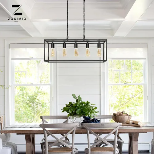 Miniatura 4 de Lámpara de isla de cocina con enchufe de granja, industrial moderna lámpara lineal de 5 luces con cable de 17.5 pies, lámparas rectangulares