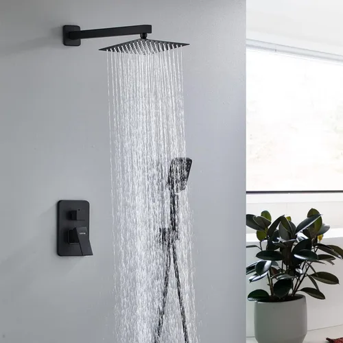 Miniatura 6 de Sistema de ducha de 8 pulgadas con caño de bañera, juego de grifería de ducha negra para baño, cabezal de ducha cuadrado de alta presión