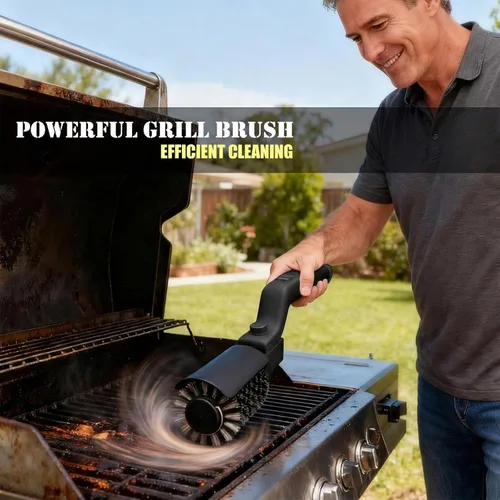 Miniatura 2 de Cepillo eléctrico inalámbrico para parrilla con ángulo ajustable, motor de potencia de 3 velocidades y cabezal de acero inoxidable, recargable, Negro