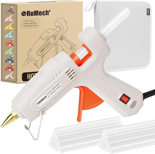 Miniatura 13 de ROMECH Pistola de pegamento caliente de tamaño completo con 60/100 W de doble potencia y 21 barras de pegamento caliente (7/16 pulgadas), Amarillo