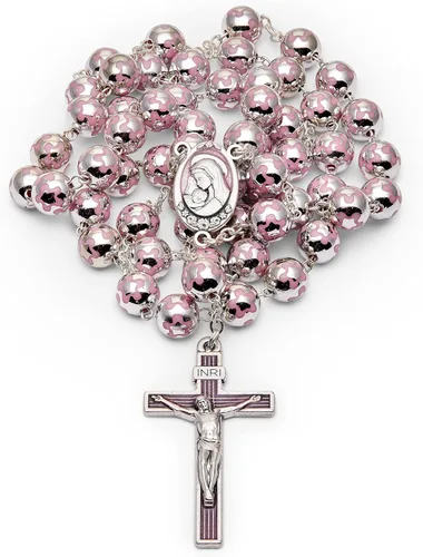 Rosario católico para mujeres y hombres bendecidos durante el ángelus del Papa Rosario del Sagrado Corazón de Jesús en cuentas de color plateado