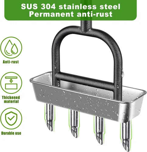 Miniatura 2 de Herramienta aireadora de extracción de césped, aireador de enchufe manual de 4 núcleos de acero inoxidable para aireación de patio y césped