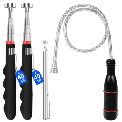 4 herramientas telescópicas de recogida magnética con fuerza de tracción de 40 libras, varillas magnéticas fuertes telescópicas de 30 pulgadas,